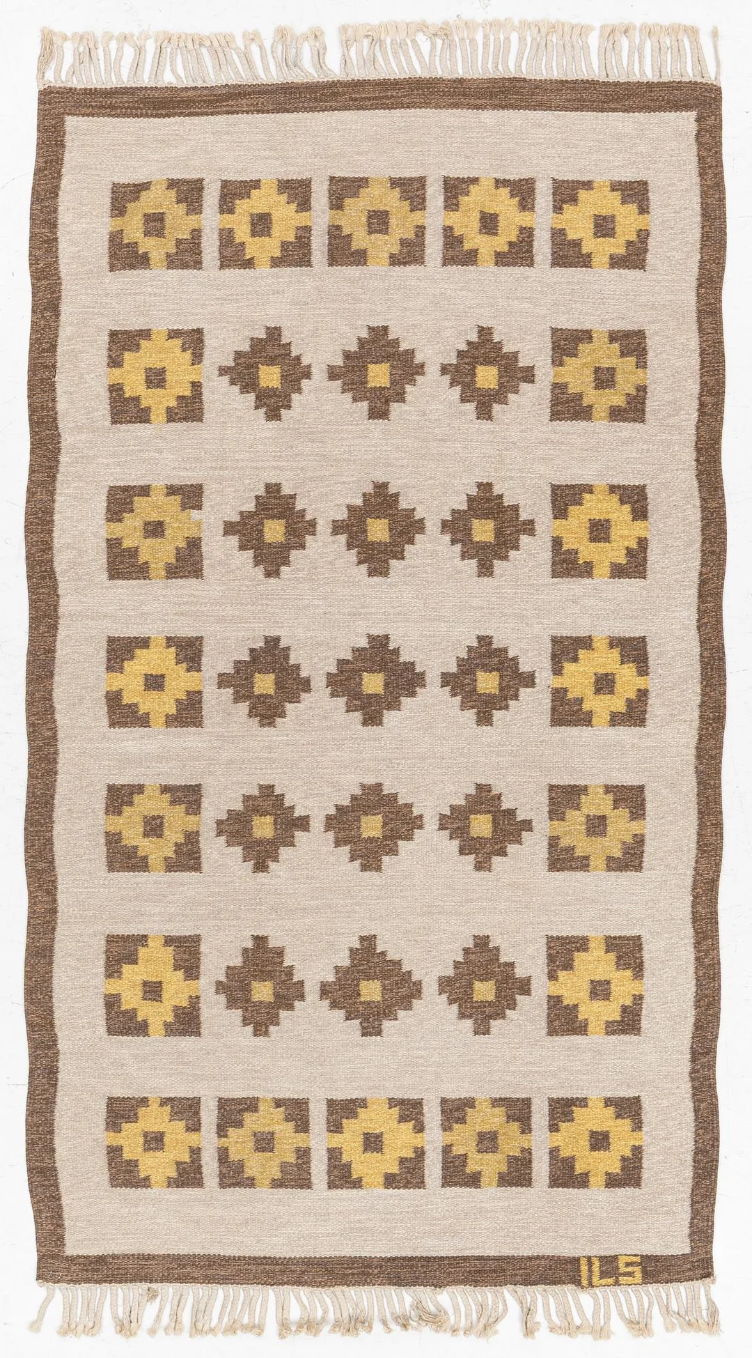 Ilsalestalon Mattolutomo, matta, rölakan, Kaukaba, Finland, signerad ILS, ca 215 x 125 cm. — Mattor & Textil/Skandinaviskt — Bukowskis