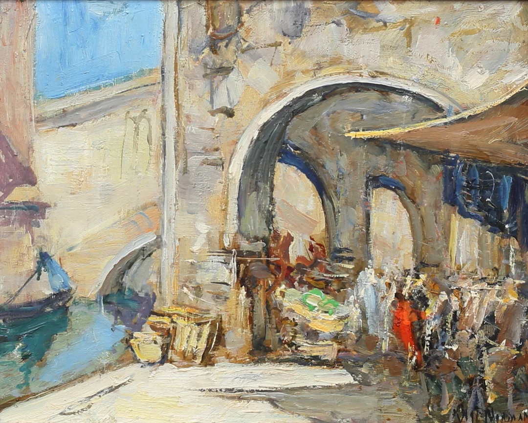 KNUT NORMAN. Motiv från Venedig. Olja på pannå, signerad. — Paintings — Auktionshuset Thelin & Johansson
