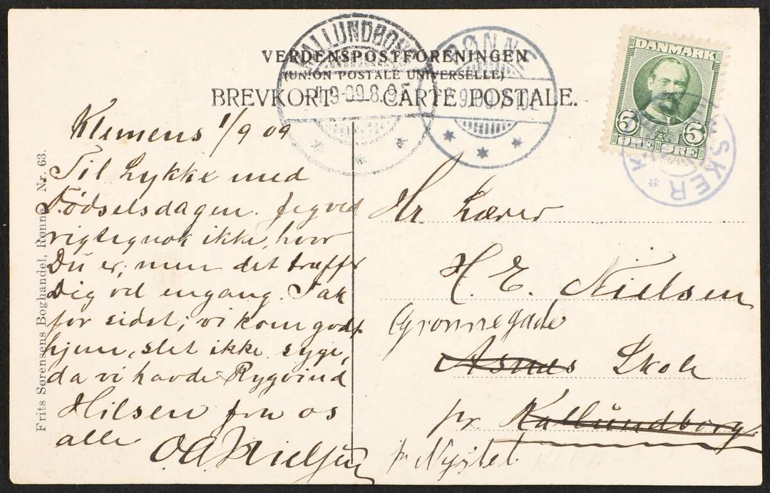 KLEMENSKER. Star-canc. on very fine postcard. — Stamps, Covers & Postal History/Denmark/Stempler — Bruun Rasmussen