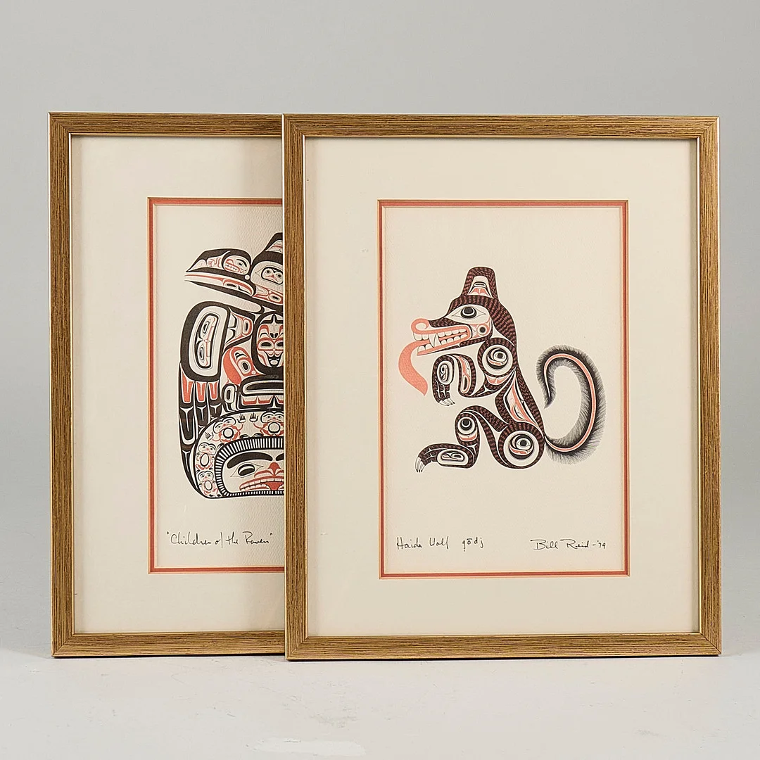 BILL RIED. SCREENPRINT 2 ST, Signerade, "Haida Wolf" "Children of the Raven". — Engravings & Prints — Metropol Auktioner
