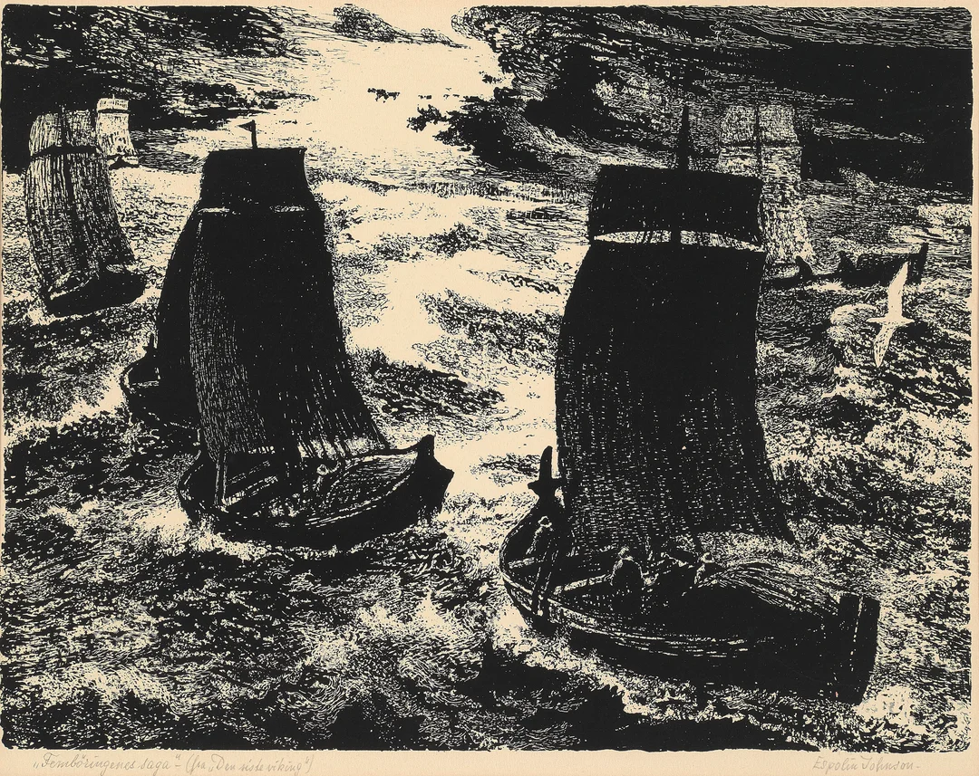 Johnson, Kaare Espolin — "Fembøringens saga" 1972 — Kunst/Grafikk — Blomqvist
