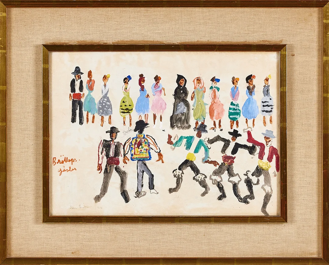 SVEN X:ET ERIXSON. Bröllopsgäster, gouache, signerad och daterad 44. — Paintings — Stockholms Auktionsverk Magasin 5