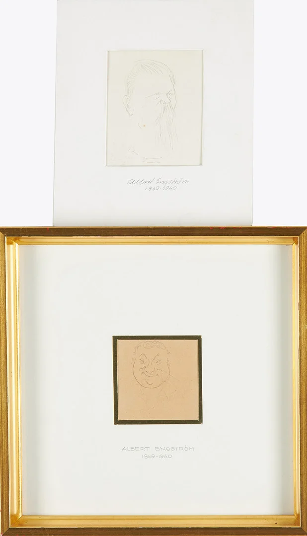 ALBERT ENGSTRÖM. 2 st, porträtt, blyerts, ej signerad, stämpelmärkta á tergo. — Drawings — Stockholms Auktionsverk Sickla