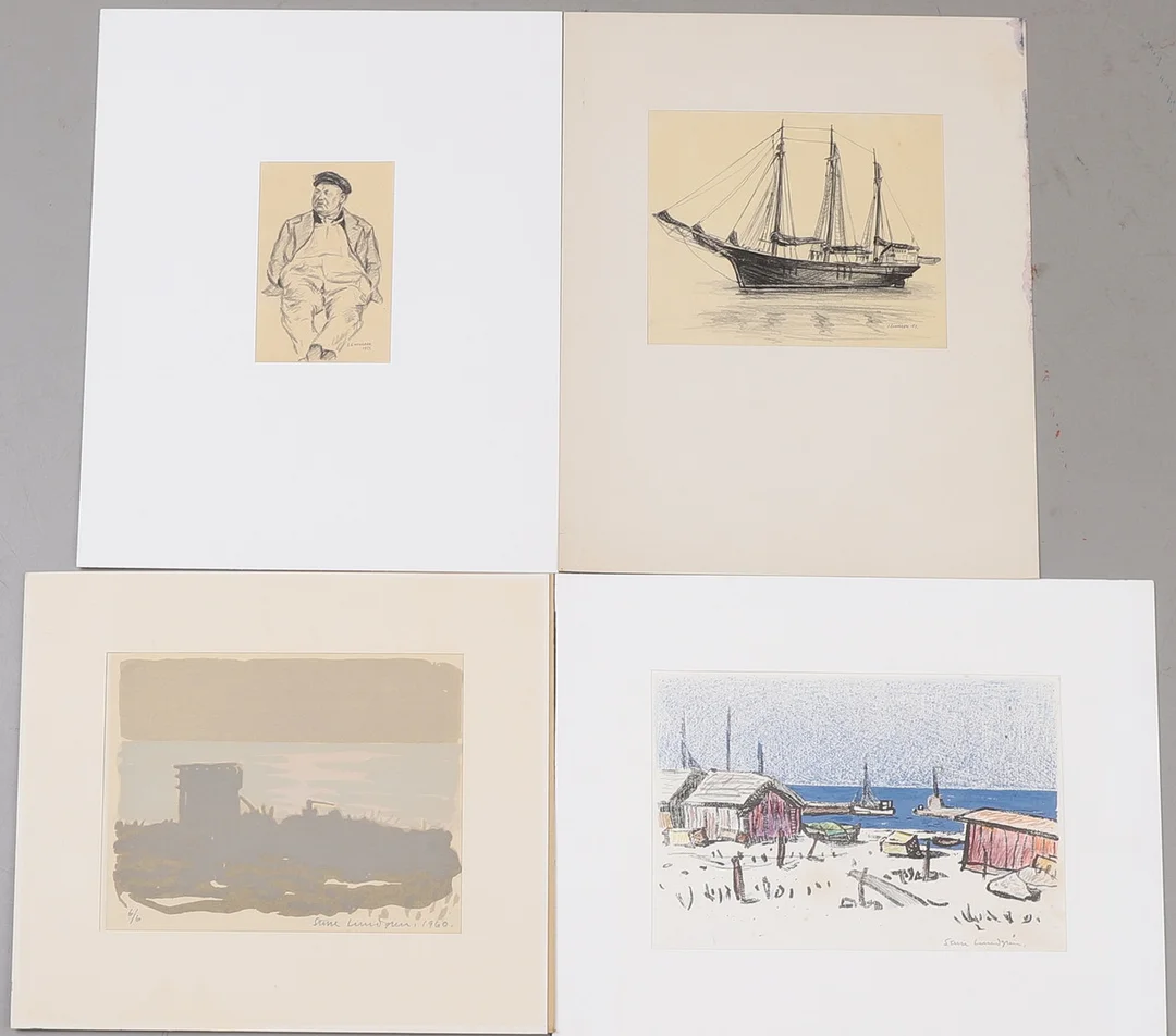 STURE LUNDGREN. 4 bilder, signerade. — Drawings — RA Auktionsverket Norrköping