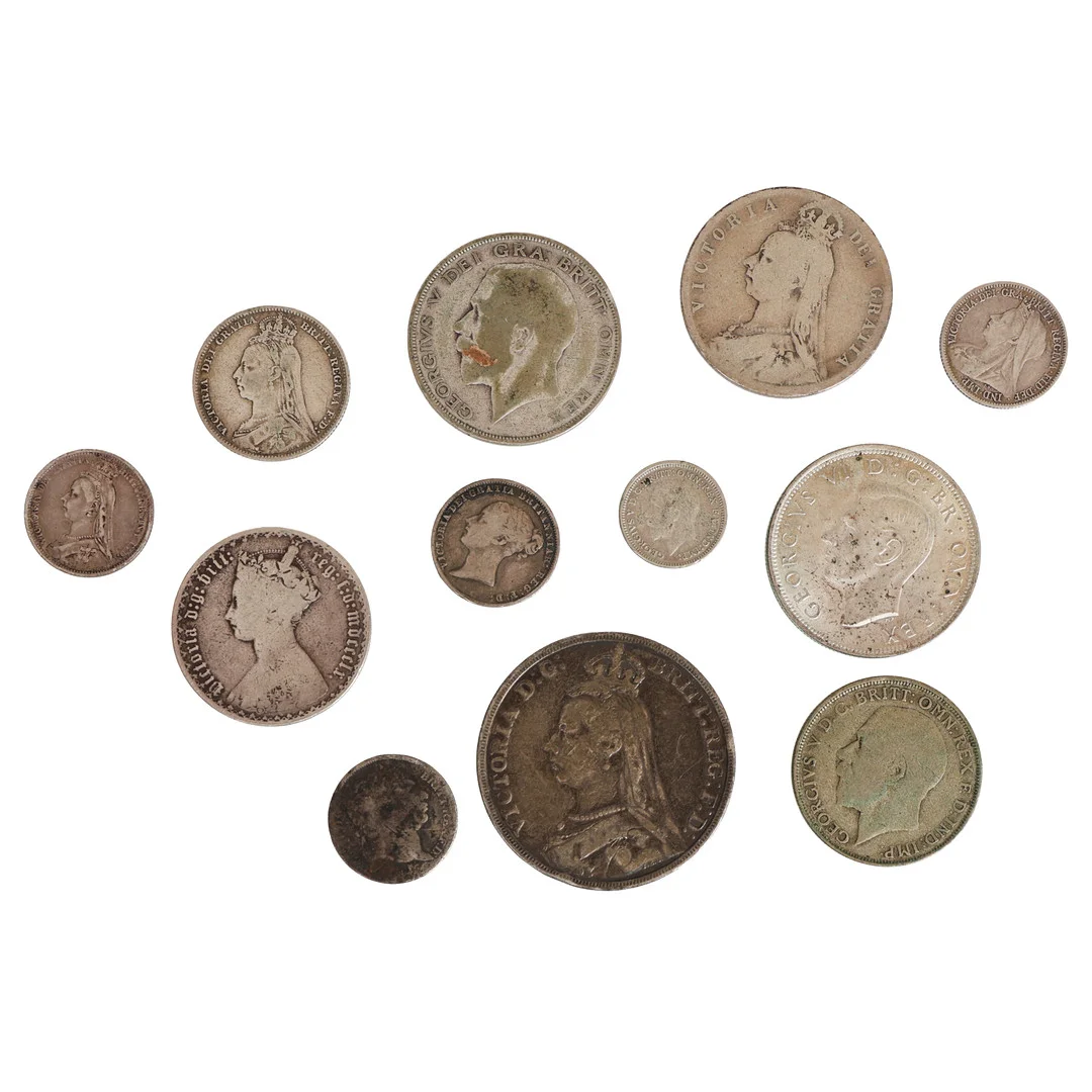 A COLLECTION OF GEORGE III & LATER SILVER COINS (12). — Coins & Banknotes — Bishop & Miller