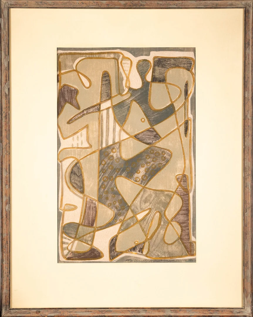 NILS KRISTOFFERSSON. Träsnitt, Absrakt motiv, Numrerad 1/40, Signerad, 1957. — Paintings — Norrlands Auktionsverk