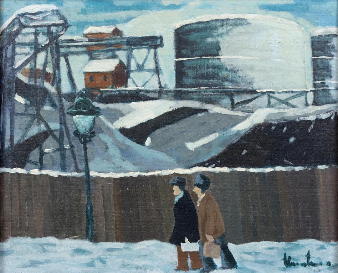KAI CHRISTIANSEN (DANMARK/SVERIGE, 1915-2002. "På väg till arbetet", olja på duk, signerad. — Paintings — Garpenhus Auktioner
