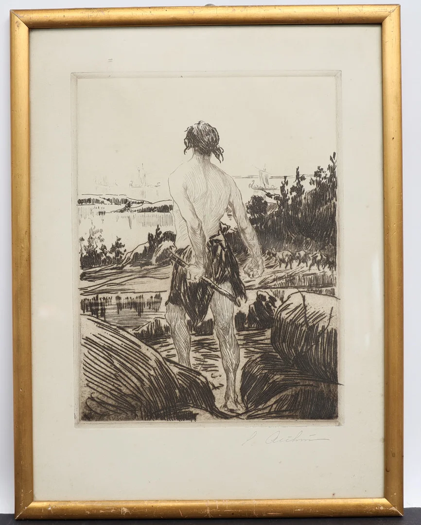 CALEB ALTHIN. Landskap med man, etsning, signerad. — Engravings & Prints — Falun Auktionsbyrå