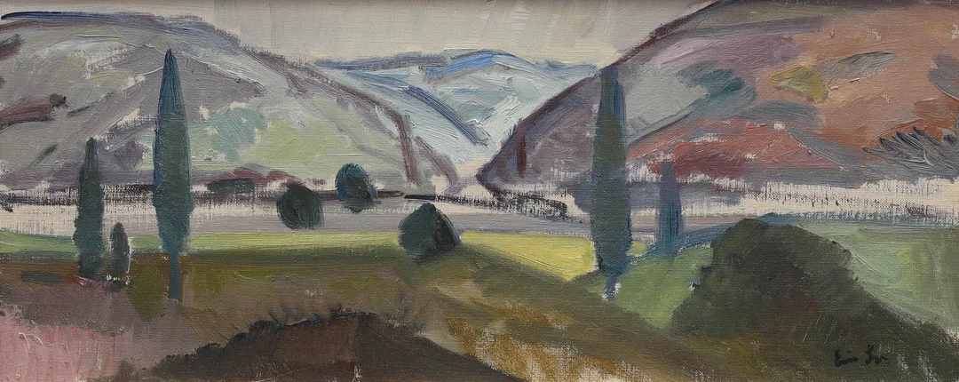 ERIK LOO. olja på duk, Italienskt landskap, signerad. — Paintings — Auktionsmagasinet Vänersborg