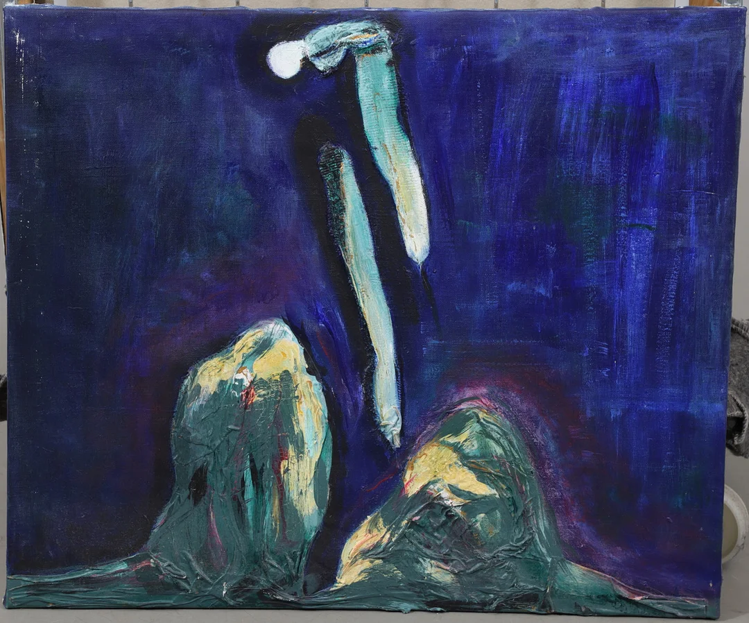 CHRISTIN OHLIN (1946-2025). "Möte", olja på duk, signerad och daterad 98. — Paintings — Växjö Auktionskammare