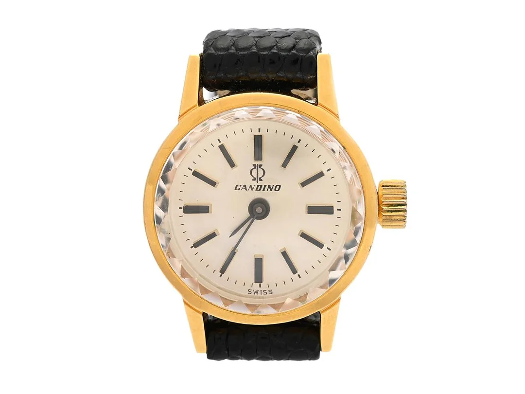 CANDINO, damur, 21 mm, Boett nr. 5822, doublé, manuell, safirglas, läderband, ca 1970. — Klockor/Candino — Kaplans