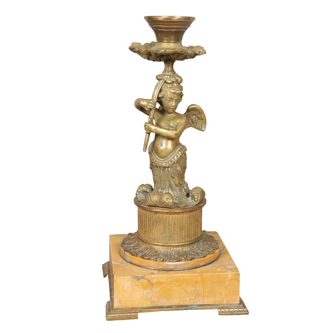 A FRENCH BRONZE AND SIENNA BASED CANDLESTICK. — Sculptures & Bronzes — Bishop & Miller