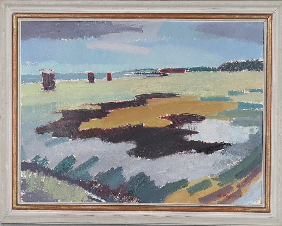 GUSTAF HÖGLUND (1910-1994). Olja på duk, " Mot havet", Vejby strand, signerad, daterad -56. — Paintings — Gomér & Andersson Norrköping