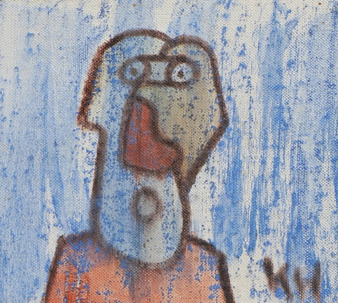 KJELL HOBJER. Olja på duk uppspänd på pannå, figurkomposition, monogramsignerad. — Paintings — Ekenbergs Auktioner