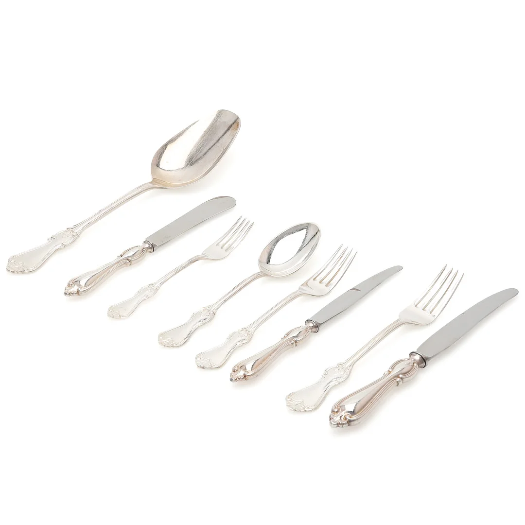 SAMLING BESTICK, 73 delar, nysilver, modell Olga, GAB. — Silver plated — Auktionsmagasinet Vänersborg