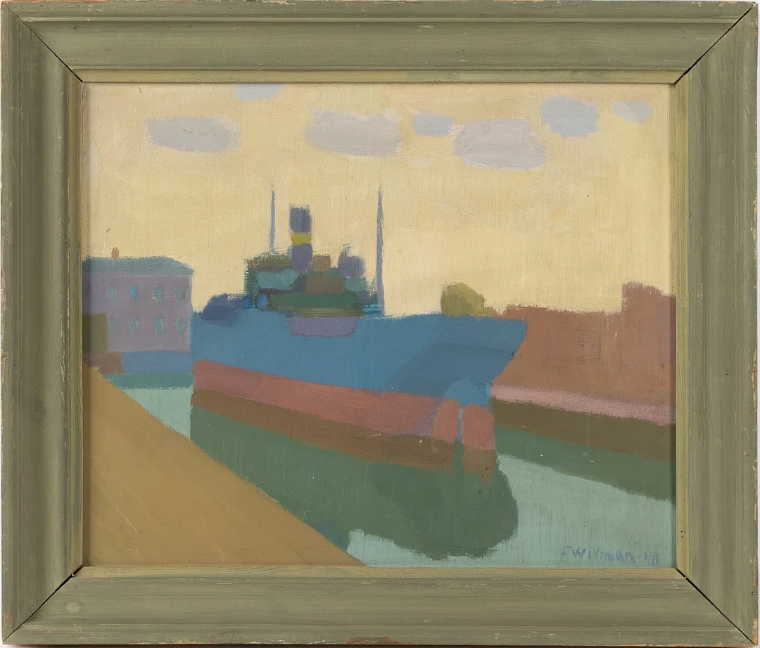 FOLKE WIKMAN. "Motljus", Olja på pannå, signerad, daterad 48. — Paintings — Stockholms Auktionsverk Helsingborg