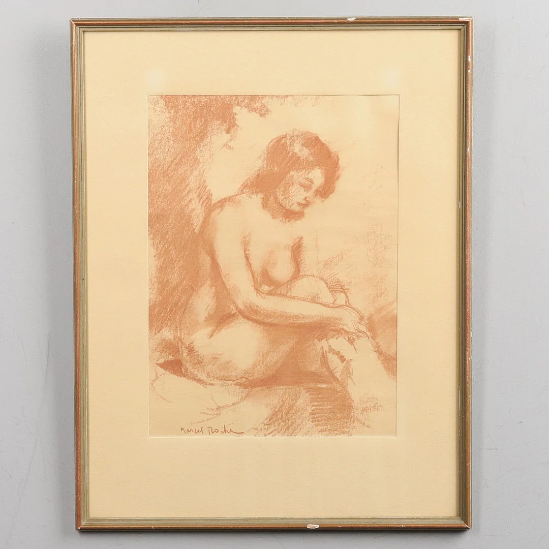 MARCEL ROCHE (1890-1959). Litografi, "Kvinna som badar", signerad i tryck, 1900-talets första halva. — Engravings & Prints — Örebro Stadsauktioner