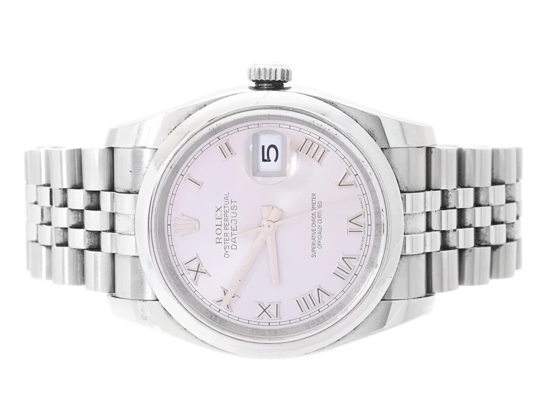 ROLEX, Oyster Perpetual, Datejust, Chronometer, Ref nr. 116200, Serie nr. 8010V163, Cal 3135, Verk nr. 3 2521222, Boett nr. 2080, herrur, 36 mm, stål, automatisk, safirglas, datum, skadade visare, Jubileelänk, viklås (Crownclasp/se fördjupad info), Ref nr. 63200-OP7, cert, augusti 2016, box, ytterkartong. — Klockor/Rolex — Kaplans