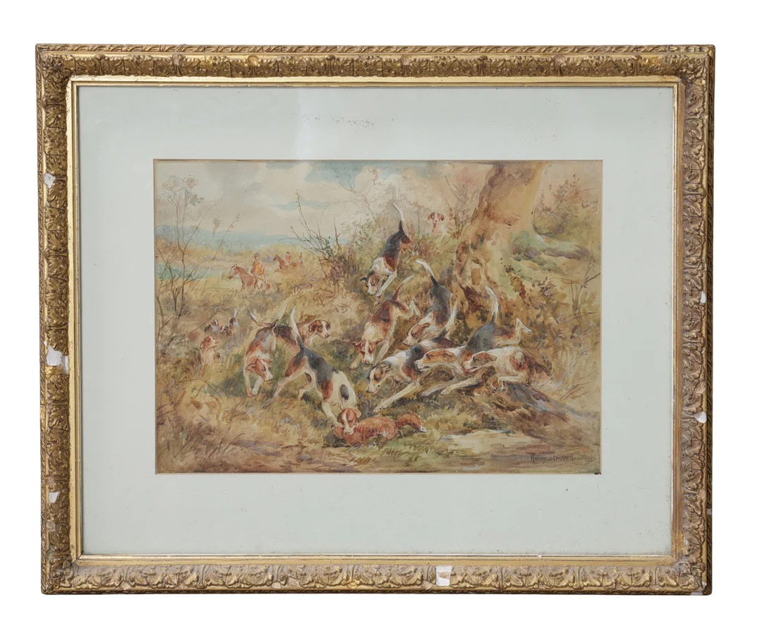 HENRY HARRY STANNARD (BRITISH, 1844-1920) "HUNTING SCENE WITH DOGS". — Paintings — Bishop & Miller