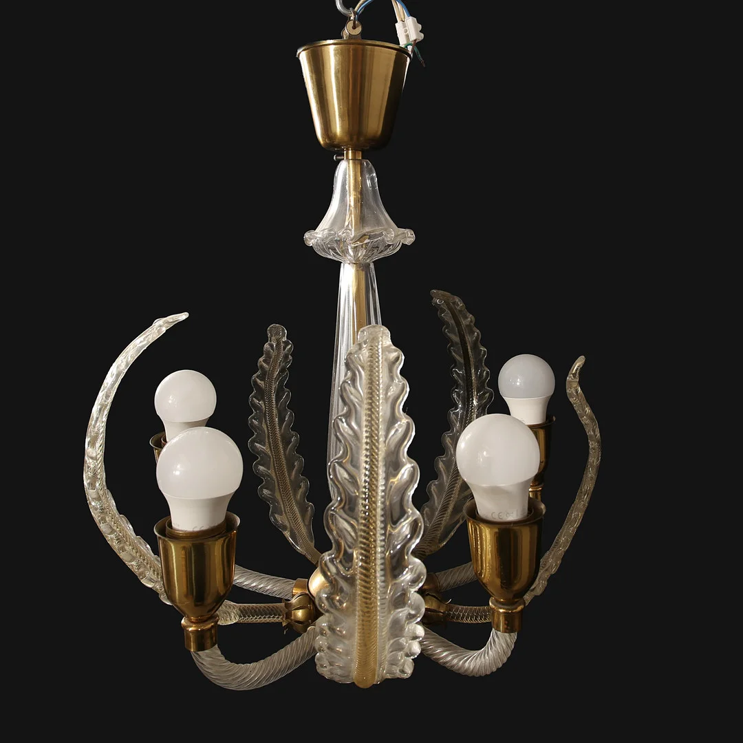FRITZ KURZ. Taklampa, glas och mässing, Orrefors, 1940-tal. — Ceiling lights — Limhamns Auktionsbyrå