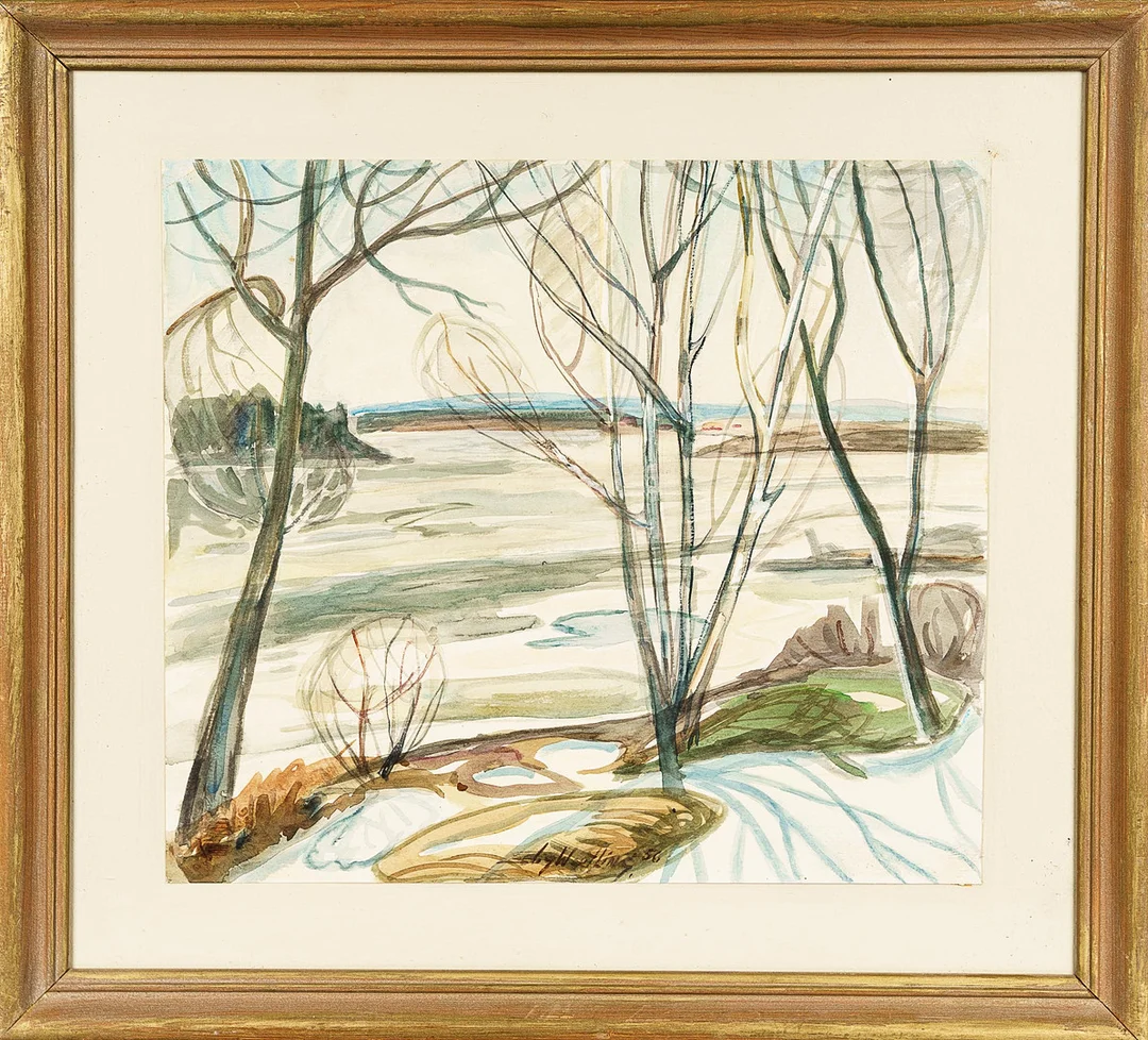 STIG WRETLING. Akvarell, Landskap, Signerad och daterad 1956. — Paintings — Norrlands Auktionsverk