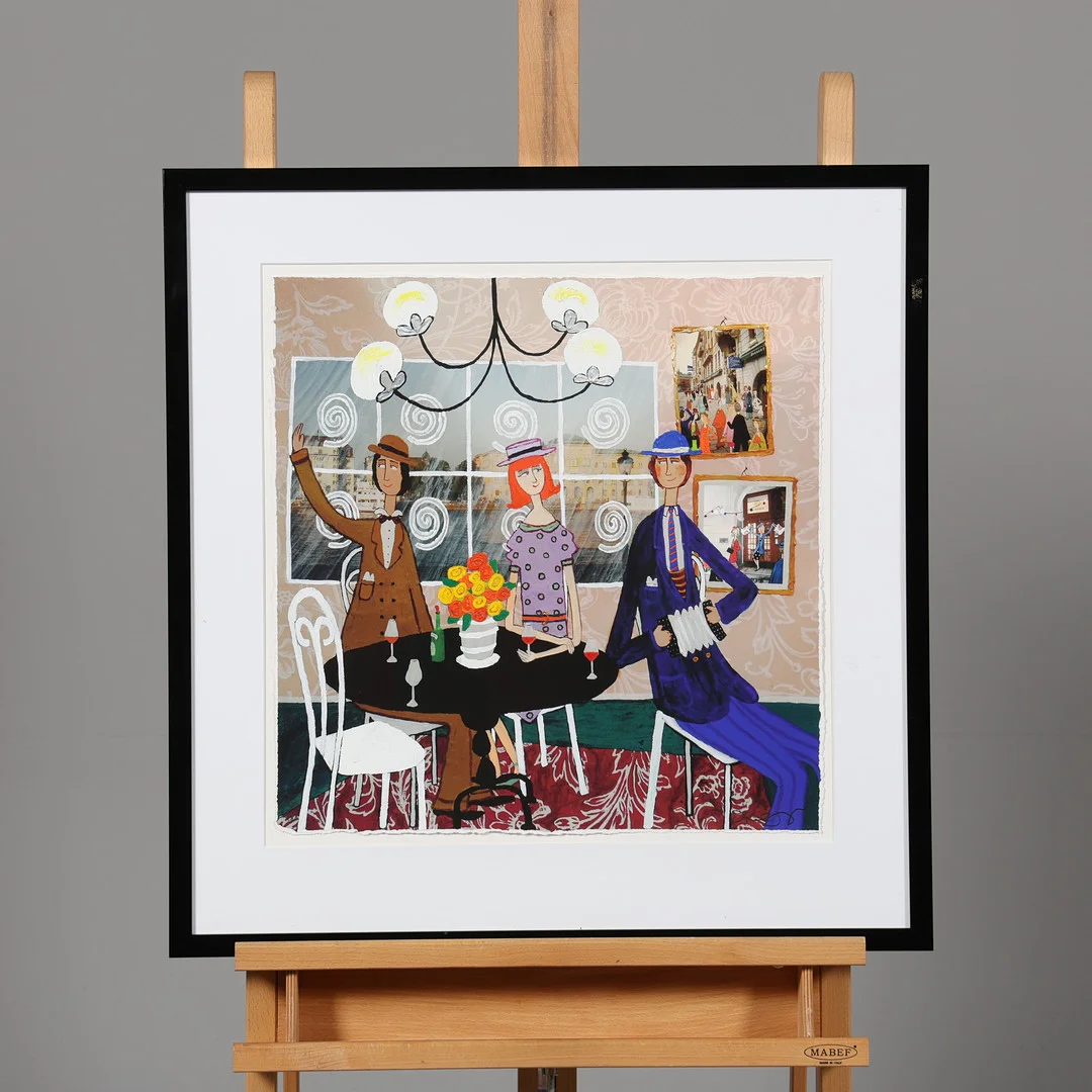 MARIKA LANG. BLANDTEKNIK, "Vänner", Signerad. — Paintings — Borås Auktionshall