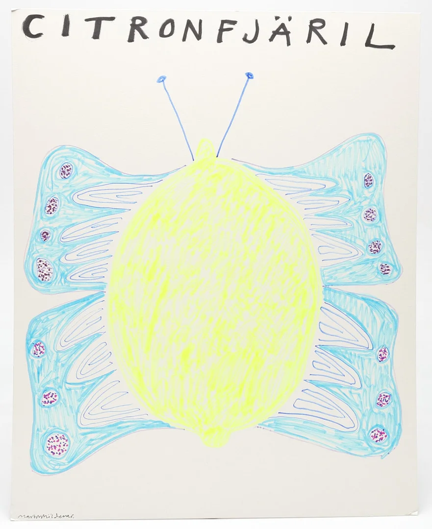 MARTIN MÖLDENER. "Citronfjäril", tusch på passepartout, signerad. — Drawings — Gomér & Andersson Linköping