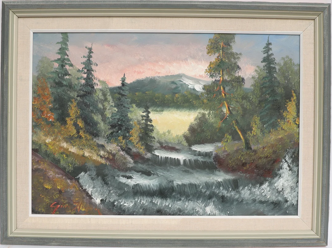 OIDENTIFIERAD KONSTNÄR. Skogslandskap, oljemålning på duk, signerad. — Paintings — Falun Auktionsbyrå
