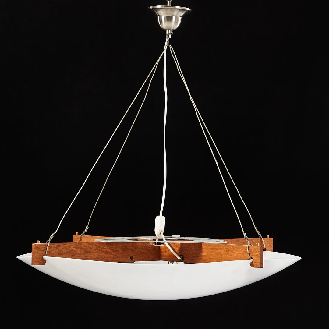 UNO & ÖSTEN KRISTIANSSON. "Plafo", taklampa, stomme i teak, kupa i plast, Luxus. — Ceiling lights — Stockholms Auktionsverk Magasin 5