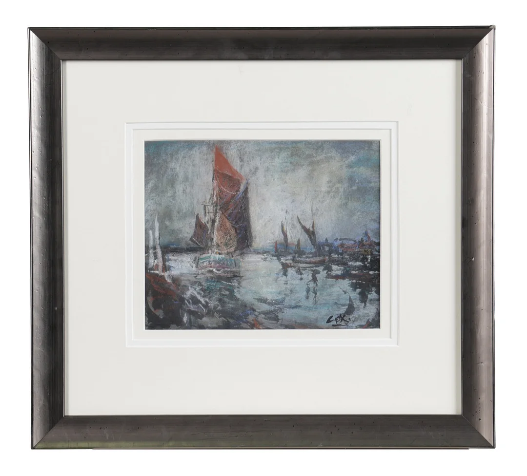 JACK COX (BRITISH, 1914-2007) BOATS MOORED NORFOLK. — Paintings — Bishop & Miller