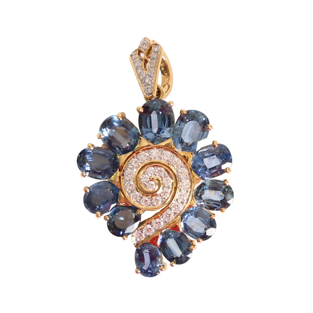 A SAPPHIRE AND DIAMOND PENDANT BROOCH. — Brooches & Pendants — Bishop & Miller