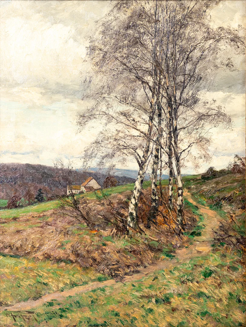 WILHELM FRITZEL (1870-1943). Mittelgebirgslandschaft mit Birken. — Paintings — Stockholms Auktionsverk Hamburg