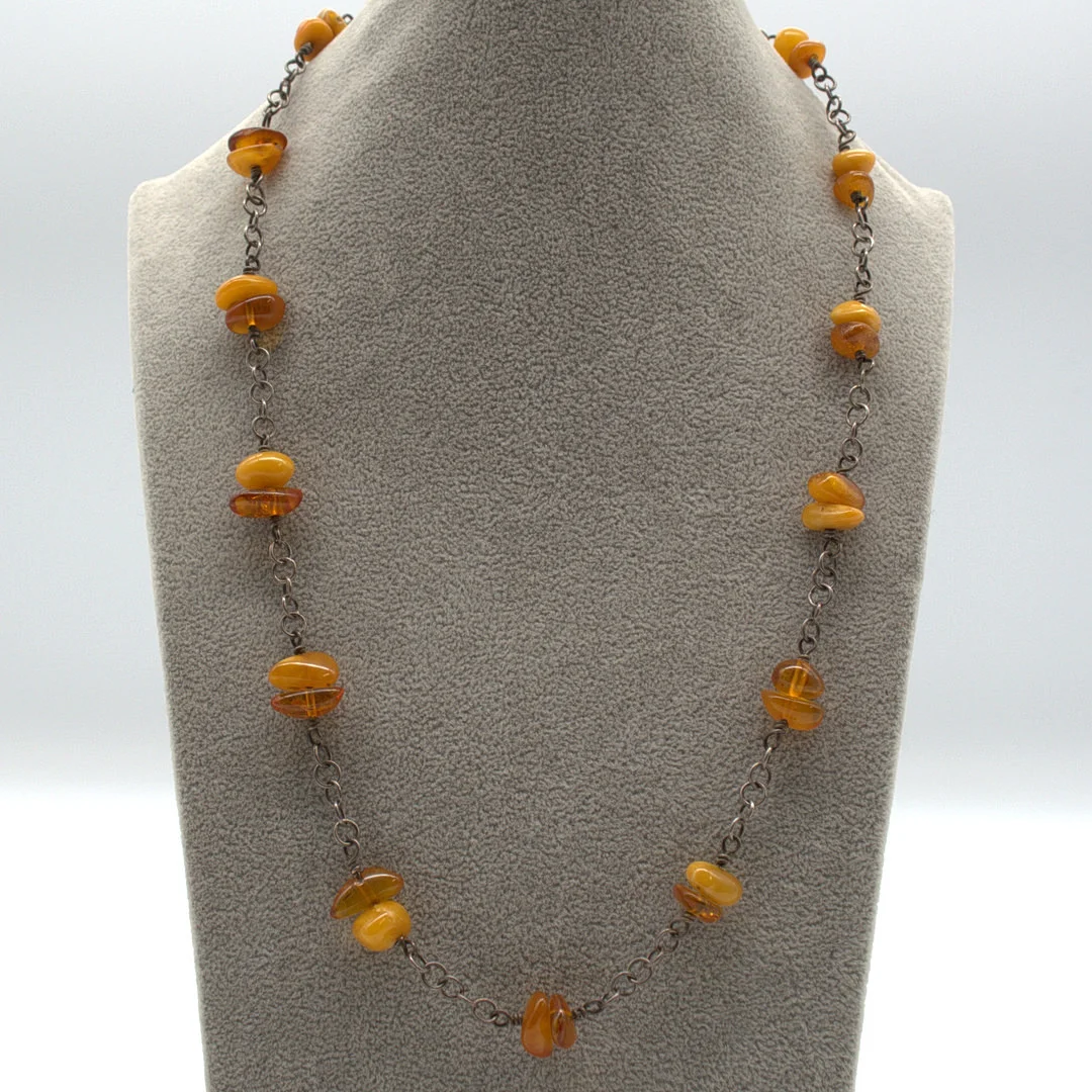 ANTIKES ART DÉCO COLLIER, BUTTERSCOTCH BERNSTEIN, 835 SILBER. — Necklace — Kunst- und Auktionshaus Kleinhenz