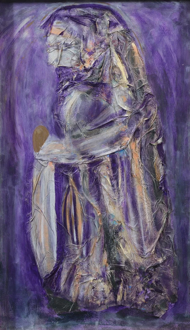 CHRISTIN OHLIN (1946-2025). Figurkomposition, blandteknik på pannå. — Paintings — Växjö Auktionskammare