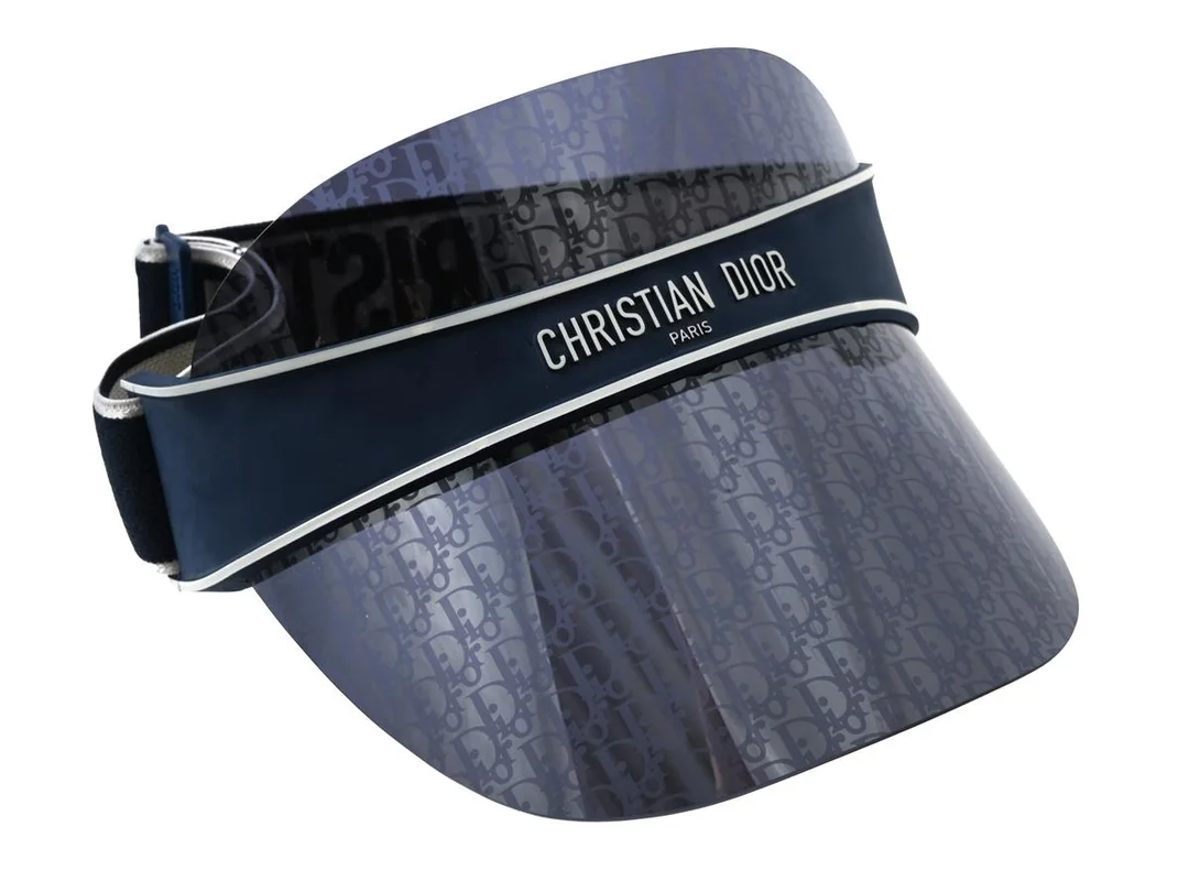 KEPS, CHRISTIAN DIOR, Embroidered Sun Visor, Dior monogram blå, reglarbar, dustbag. — Kläder/Hattar — Kaplans