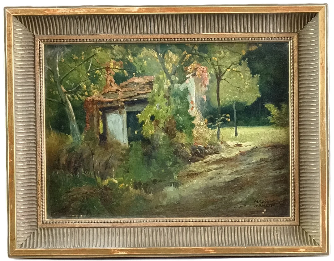 NEMETH, M. Verfallene Waldhütte, Öl auf Karton. — Paintings — Auktionshaus Blank