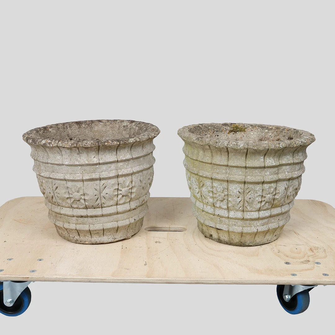PAIR OF COMPOSITION STONE PLANTERS. — Garden — Young's Auctions