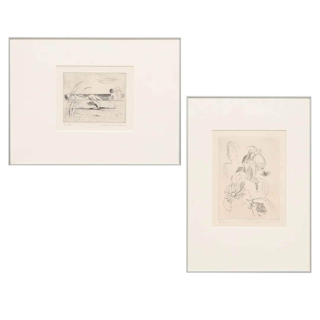 AXEL OLSON. ETSNINGAR, 2 st, signerade och numrerade 10/50 resp 44/50. — Engravings & Prints — Crafoord Auktioner Malmö