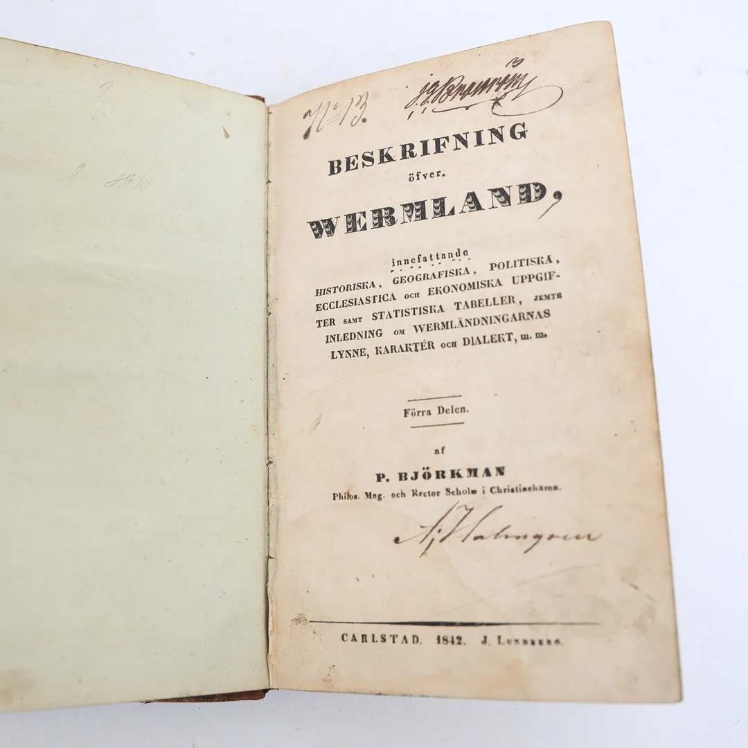 BOK, "Beskrifning öfver Wermland" 1842. — Books — Falun Auktionsbyrå
