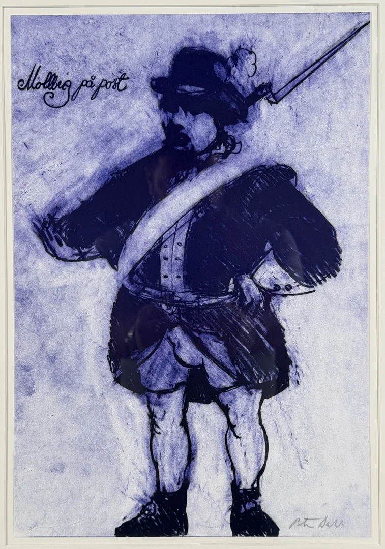 PETER DAHL. "Mollberg på post", litografi, signerad. — Engravings & Prints — Skandia Auktion