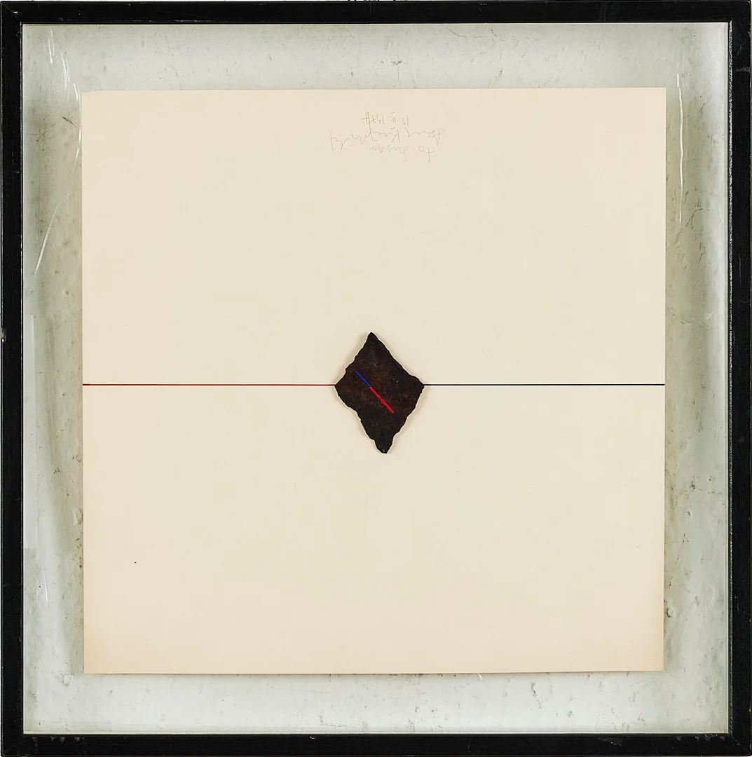 AXEL KNIPSCHILD, komposition, collage med måleri, signerad och daterad 13 III 1977. Med dedikation. — Other — Stockholms Auktionsverk Magasin 5