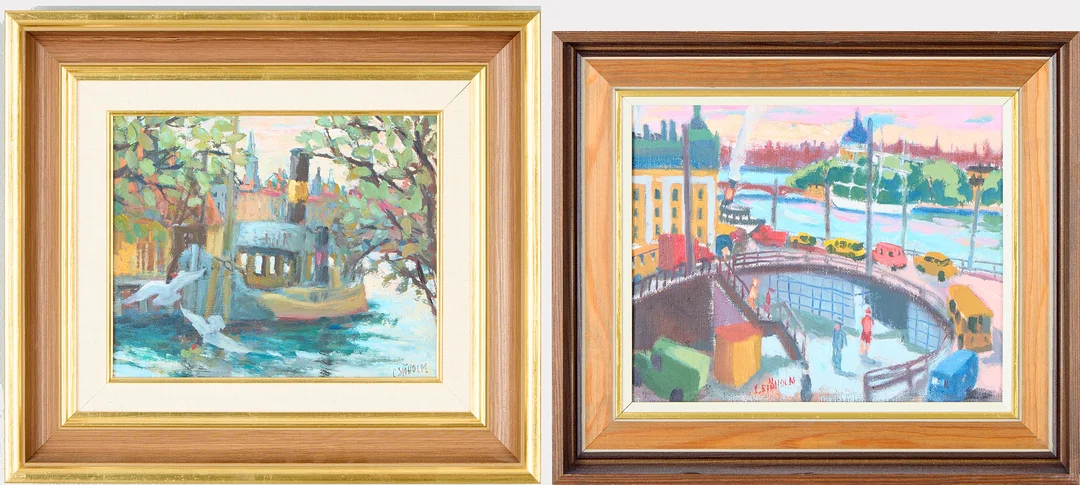 CHARLES SJÖHOLM. Stockholmsmotiv, två stycken. — Paintings — Uppsala Auktionskammare