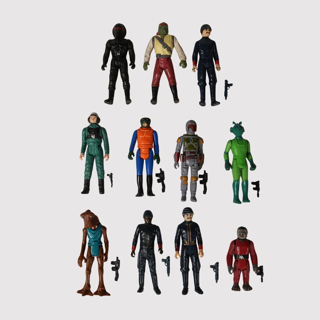 STAR WARS figurer, A-Wing Pilot, Greedo, Red Snaggletooth, Ponda Baba, Barada, 3 Bespin Security Guards, Hammer Head, Imperial Gunner Pilot, Boba Fett, mm, 11 stycken ,Kenner 1979-1985. — Action figures & Sci-Fi — Limhamns Auktionsbyrå