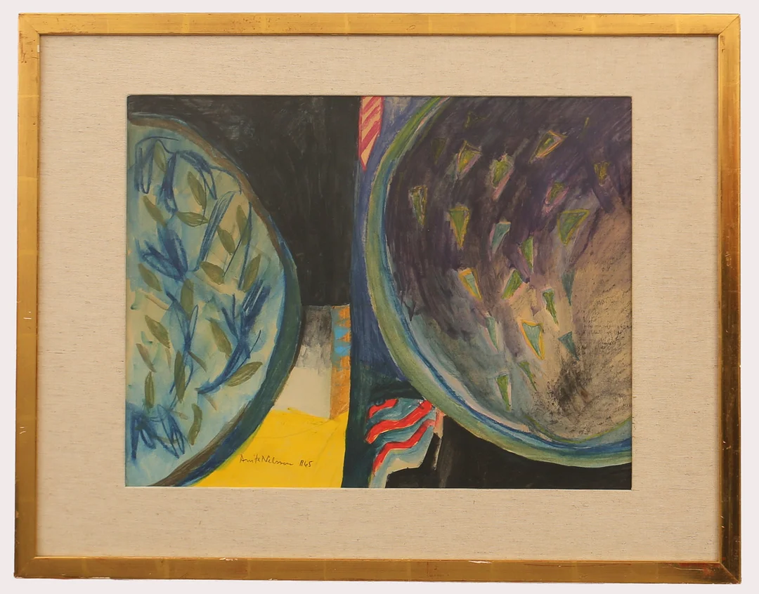ANITA NILSSON BILLGREN. Blandteknik på papper, komposition, signerad, daterad 1965. — Paintings — Limhamns Auktionsbyrå