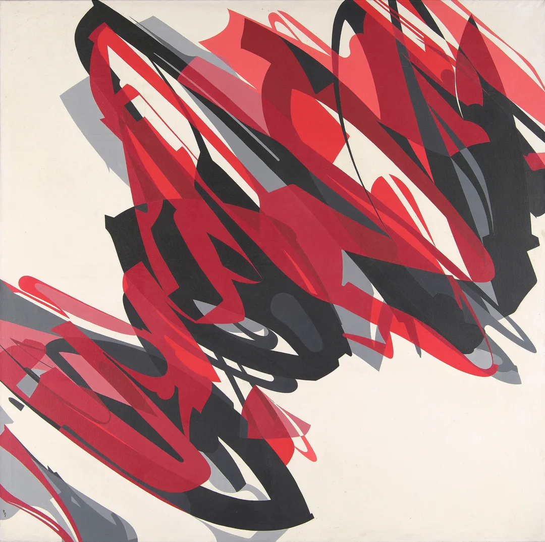 Reitan, Leif Egil — "Rytmikk i rødt og sort" 1975 — Kunst/Maleri — Blomqvist