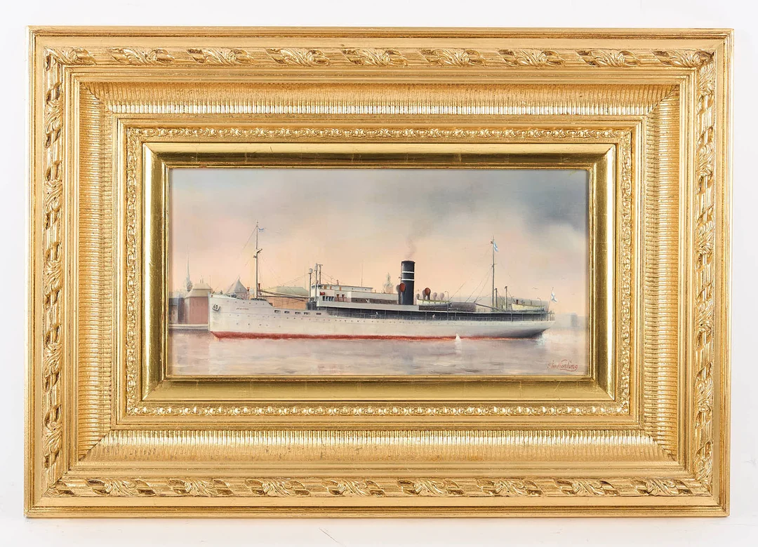 TH NORLING (1955). SKEPPSPORTRÄTT, "Ariadne", signerad, olja på duk. — Paintings — Stockholms Auktionsverk Helsinki