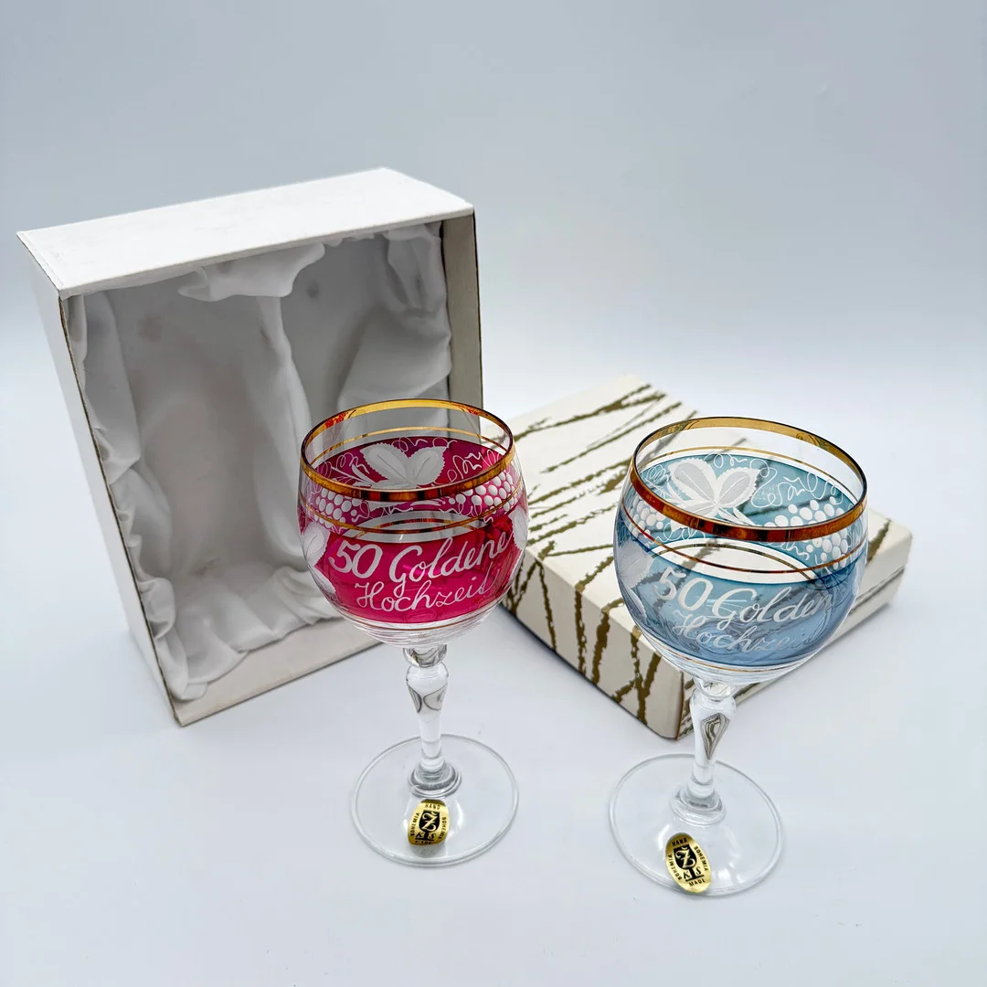 2 X HOCHZEITSGLÄSER OVP 50 GOLDENE HOCHZEIT. — Art glass — Kunst- und Auktionshaus Kleinhenz