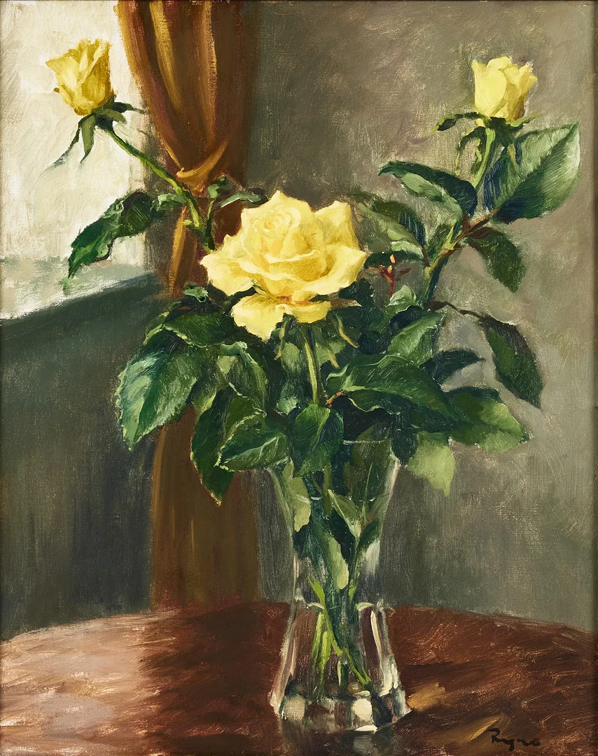 RYNO FRIEBERG. Stilleben, gula rosor. — Paintings — Stockholms Auktionsverk Magasin 5