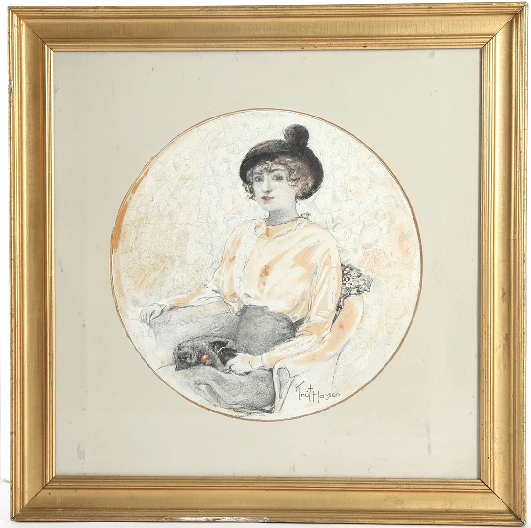 KNUT HANSEN. (1876-1926) Porträtt, måleri på papper, signerad. — Paintings — Auktionsverket Engelholm