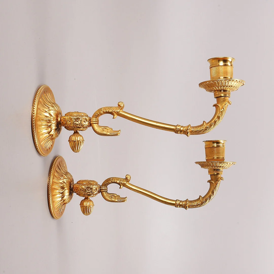 VÄGGLJUSSTAKAR, ett par, empirestil, 1800-tal. — Candlesticks — Växjö Auktionskammare